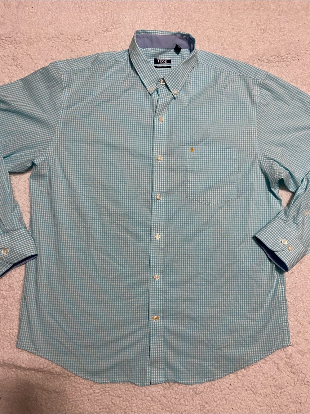 Izod Men's size large blue Green Gingham Button-Down Shirt